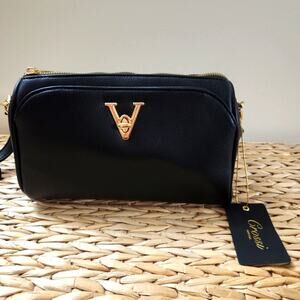 New Crossi New York Shoulder Crossbody Evening Bag Purse Black Gold NWT